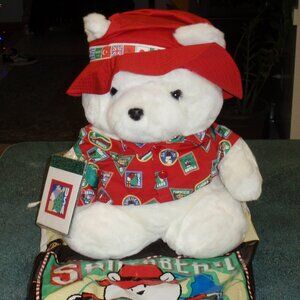 1993 Dayton Hudson SANTA BEAR World Travel With Hat, Backpack, Passport And Bag!